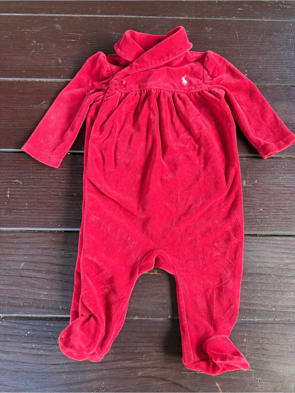 Ralph Lauren Red Velvet Footie Romper 6M